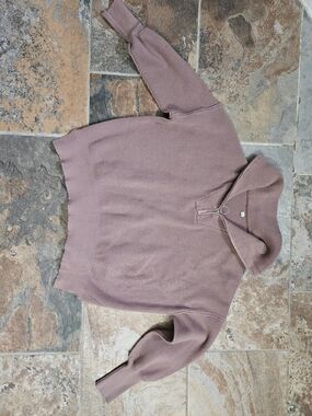 Womens Small Ribbed Half-Zip Hoodie Sweater in Dusty Mauve